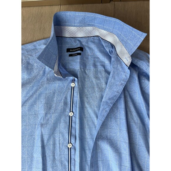Bugatchi Shaped Fit Dress Casual Shirt Men Sz L XL 17 17.5 Cotton - Picture 3 of 11
